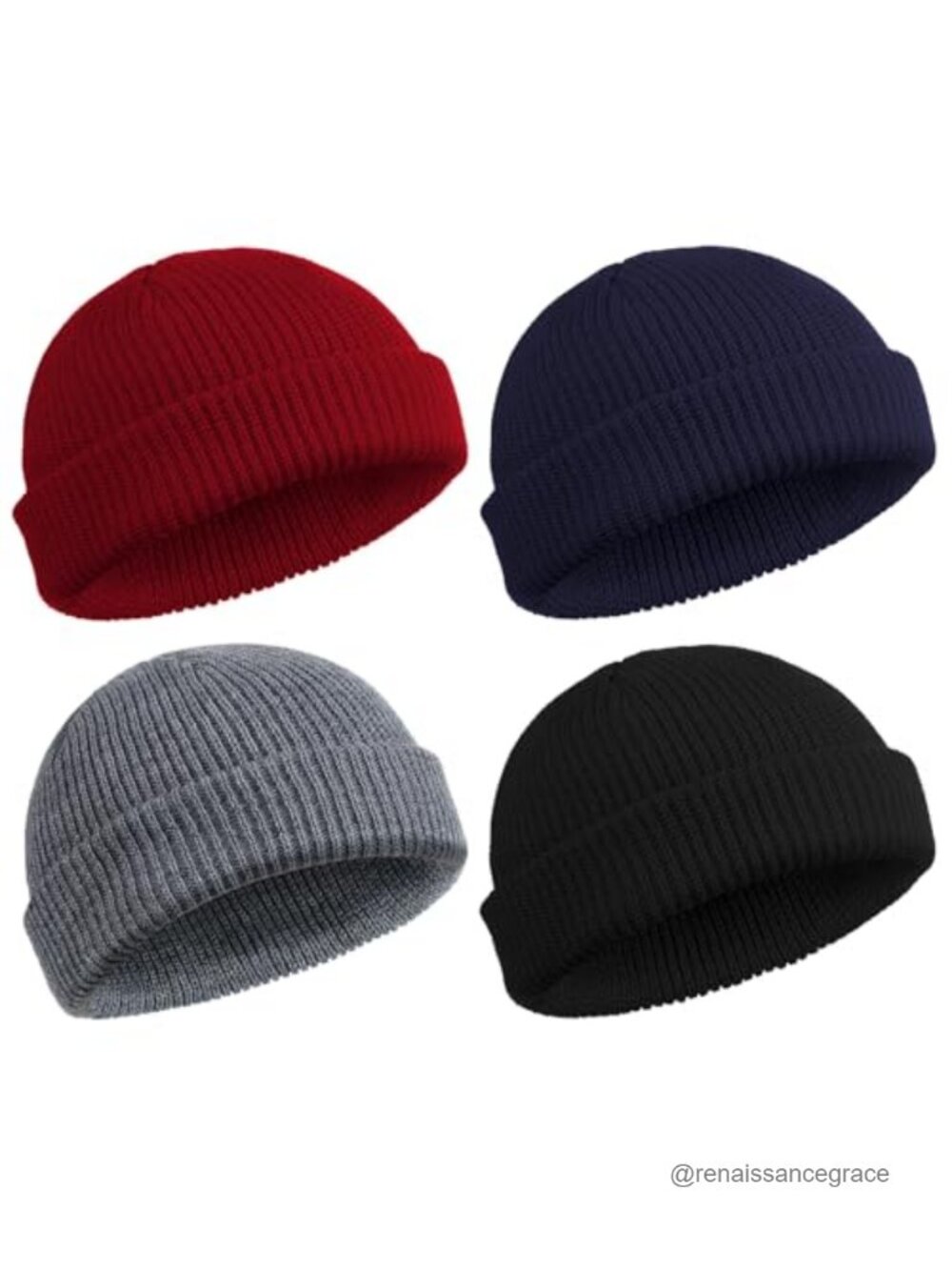 4 Pack Unisex Trawler Beanie Skullcap Roll Edge Fisherman Knit Hat Polyester